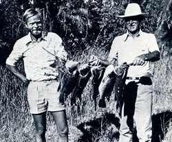 Tim Liversedge (l.) and Victor Smith of the Wilderness, in the Cape, with their haul of yellow bream after a one-hour spell of fishing in an Okavango backwater.