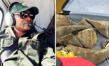Wilderer bei Schußwechsel mit Namibias Anti-Wilderer-Einheit (Anti Poaching Unit) getötet. Fotos: Namibias Umweltminister Pohamba Shifeta; In Namibia gewildertes Nashorn.