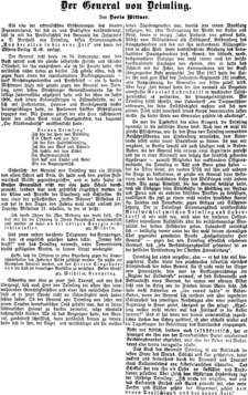 Artikel der Frankfurter Zeitung anläßlich des 75. Geburtstages von General a. D. Berthold von Deimling (1928).