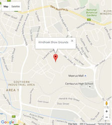 Auf dem Gelände der 'Windhoek Show Grounds' an der Jonker Street finden die bedeutensten, von der Windhoek Show Society (WSS) geförderten und veranstalteten Messen Namibias statt. Foto: Google Maps
