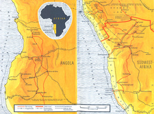 Reiseverlauf durch Angola und Südwestafrika nach der Beschreibung in Lutz Hecks Buch "Wildes schönes Afrika".