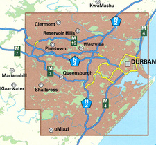 Diesen Bereich deckt der Stadtplan Durban and Surround Street Map ab.