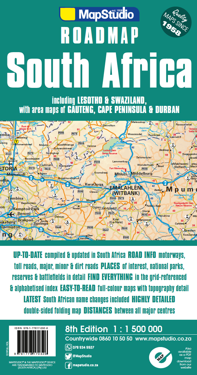 South Africa, Lesotho and Swaziland Road Map (MapStudio)