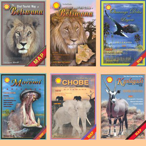 Set of five Shell maps and The Shell Tourist Travel and Field Guide of Botswana