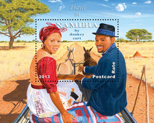 Namibia-Briefmarke mit Donkeykarre als Motiv, gestaltet von Helge Denker.
