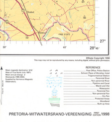 Dieser Kartenrahmen einer offiziellen topographischen Karte von Südafrika ist mit zwei umgebenden zusätzlichen Linien graphisch abgesetzt.