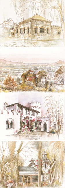 These illustrations were taken from Christine Marais's book Windhoek: Our Heritage. They show the old Prison, the Heynitzburg, the Schwerinsburg (aka: Sperlingslust) and the country house Ludwigslust.