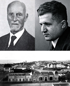 Die Geographen Prof. Dr. Fritz Jaeger (links) und Dr. Leo Waibel sind während ihrer Forschungsreise (1914-1919) zu zahlreichen Regionen Deutsch-Südwestafrikas mehrfach in Swakopmund gewesen.