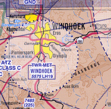 Topographische Karte zeigt Windhoek im Maßstab 1:500.000