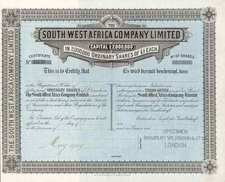 Die South West Africa Company Limited wurde 1892 gegründet, um wirtschaftliche Aktivitäten in Deutsch-Südwestafrika zu etablieren.