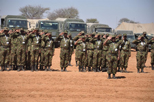 Namibia-Botswana: Joint Permanent Commission on Defence and Security (JPCDS). Soldaten der Botswana Defence Force (BDF) nehmen 2016 an der Parade zum Abschluss des gemeinsamen Manövers „Hanganee 1“ teil. Foto: NDF