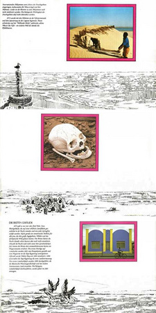Ein kleiner Ausschnitt aus den als Panorama über jeweils zwei Seiten laufenden Zeichnungen von Joe Madisia. Zusätzlich zeigen Farbfotos verschiedene Motive zu Walvis Bay, Namibia (ISBN 0-86848-894-1)