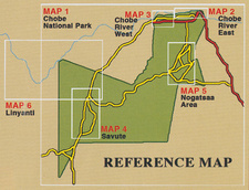 This reference map shows the areas covered by the Shell Tourist Map of Chobe National Park.