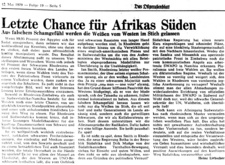 Heinz Liebscher: Letzte Chance für Afrikas Süden: Aus falschem Schamgefühl werden die Weißen vom Westen im Stich gelassen (Ostpreußenblatt, 12. Mai 1979; Folge 19, Seite 5)