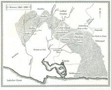 Karte des Knysna-Waldgebietes, in dem Dalene Matthees Roman, Unter dem Kalanderbaum oder Das Erwachen des Saul Barnard, angelegt ist.