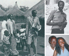 Immanuel Engombe (1940-2012) war ein namibischer Lehrer und SWAPO-Dissident. Links: Mit Familie im Lager Nyango (1976), r.o.: im europäischen Exil (1978), r.u.: mit Tochter Lucia Engombe (1992) Fotos: Peter Hilliges; Sigfried Groth