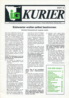 IG Kurier. Heft 6-1983. Mitteilungsblatt der Interessengemeinschaft Deutschsprachiger Südwester, Auszüge.