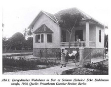 Europäer-Wohnhaus in Dar-es-Salam, Schelestraße, Ecke Stuhlmannstraße, 1908.