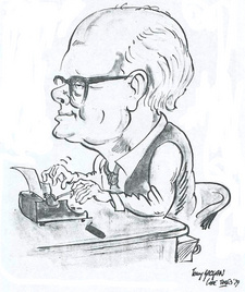 Zeitgenössische Karikatur des Journalisten Dr. Hans Walter Hartmann (1905-1982) in der englischsprachigen Presse Südafrikas.
