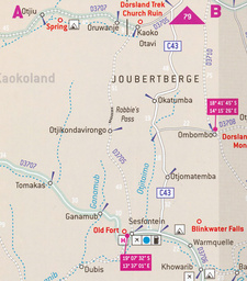 Example: A part of Kaokoland as it is shown in the Namibia Road Atlas (MapStudio)