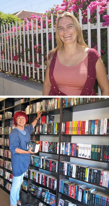 Namibia: Literatur, Bücher, Autoren, Buchhändler und Verlage. Foto oben: Verlegerin Bryony van der Merwe. Foto unten: Margit Nickel (Die Muschel, Swakopmund)